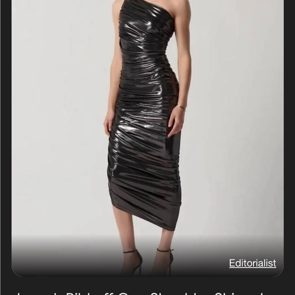 🥂 Joseph Ripkoff one shoulder gun metal dress US size 8 - Picture 1 of 8